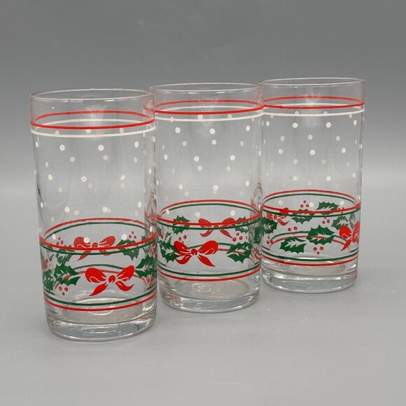 Nadir Figueiredo Holly Bow Highball Glasses Holiday Tumblers (Set of 3) - Picture 1 of 6
